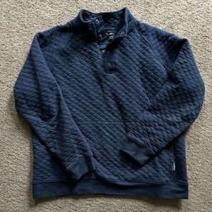 Eddie Bauer Sweater Mens Large Navy Quilted Snap Henley Pullover Warm